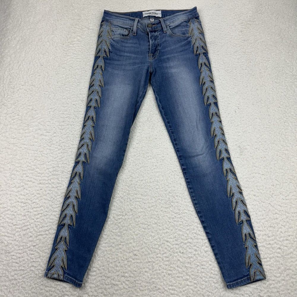 Etienne Marcel Jeans Women's 26 Blue Embroidered Denim Ankle 26x26 EUC‎